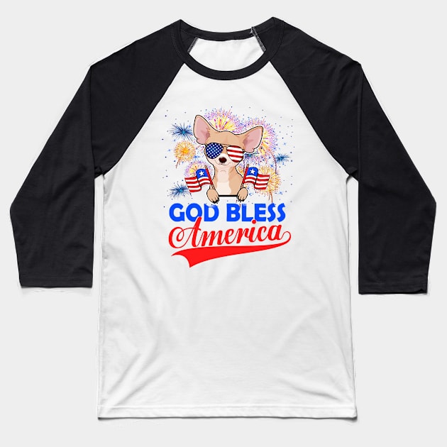 God Bless America 4th Of July Firework Dog Unisex Baseball T-Shirt by BelaReider